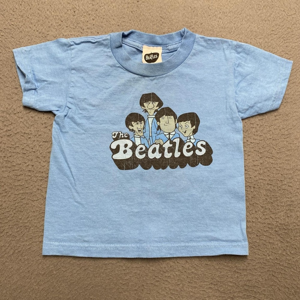 VTG The Beatles Shirt Kids 3T Blue Cartoon Graphic Band Tee 2005 Apple Corps Y2K